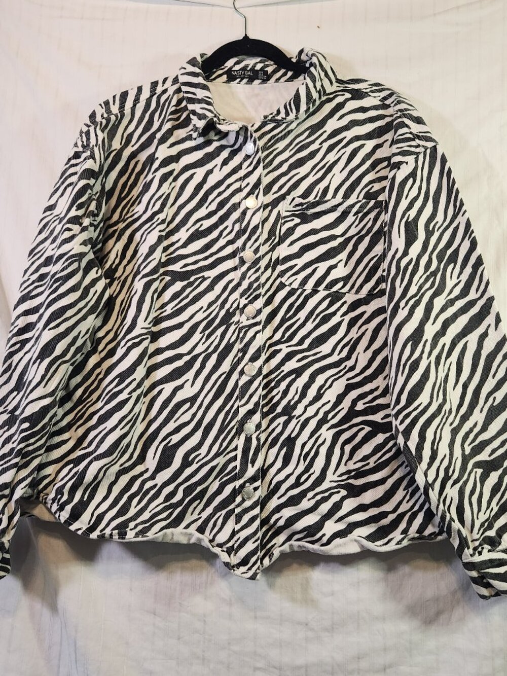 Nasty Gal Collection Zebra Print Rigid Cotton Denim Oversized Shacket Jacket 4